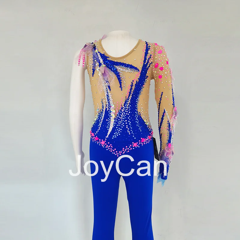 JoyCan Rhthmic Gymnastics Leotards Girls Women Blue Spandex Elegant Dance Wear for Competitiion