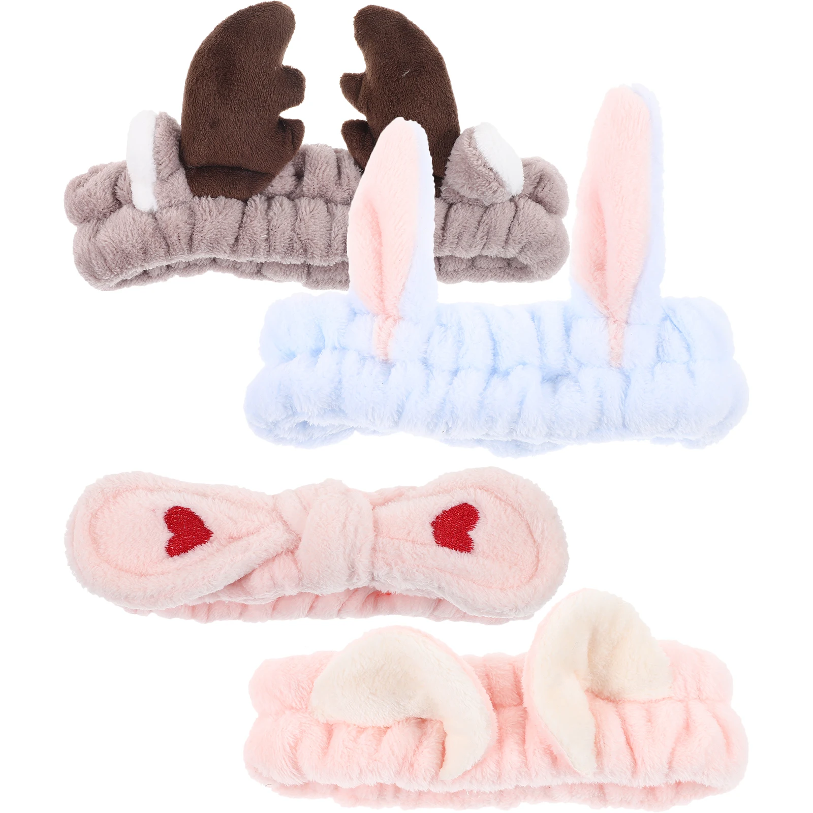 

4pcs Hair Makeup Spa Washing Face Cute Antlers Breathable Comfortable Stretchy Fits Most People Hair Care