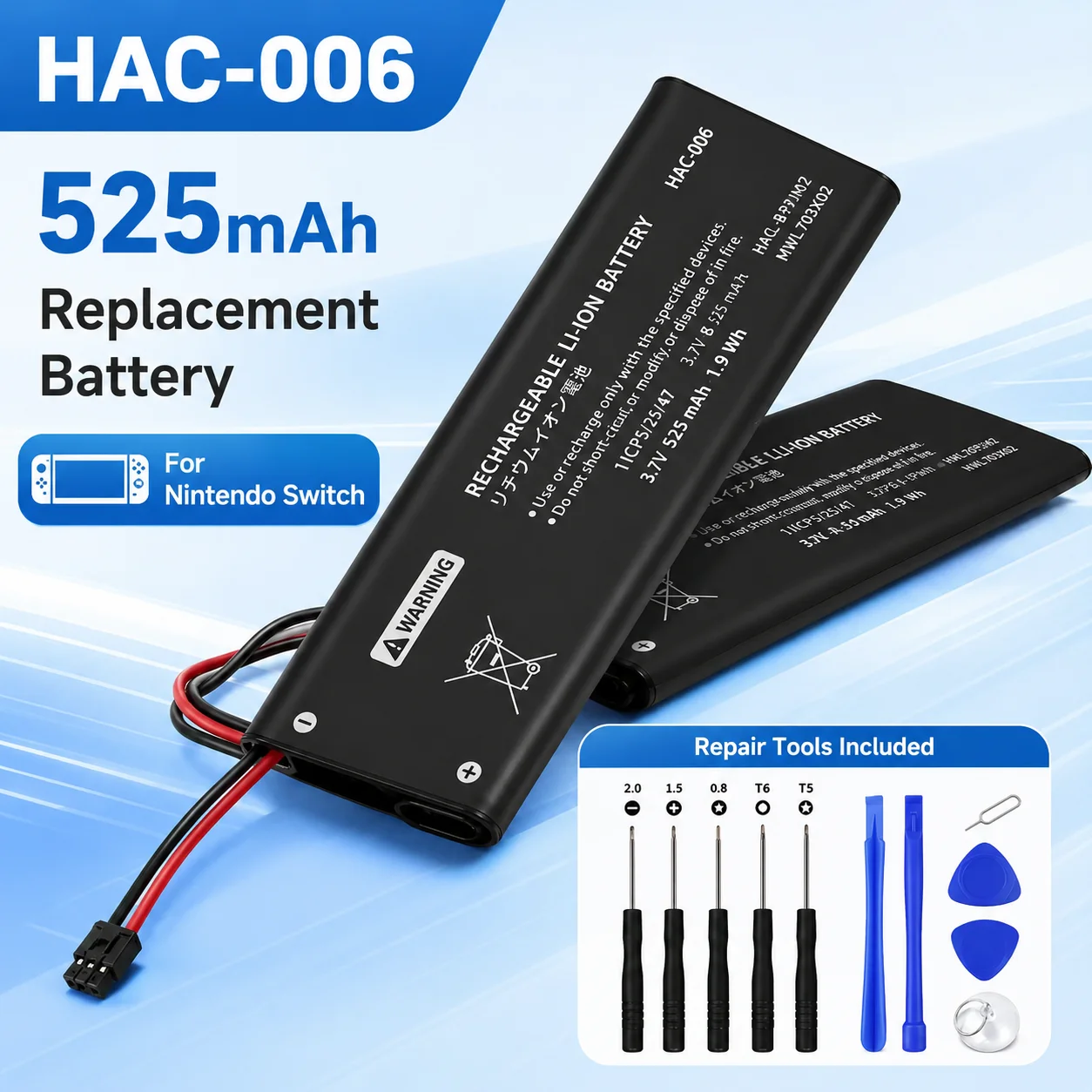 

HAC-006 3.7V 525mAh Rechargeable Li-ion Battery for Nintendo Switch Joy-Con HAC-015 HAC-016 HAC-A-JCL-C0 HAC-A-JCR-C0 Repair