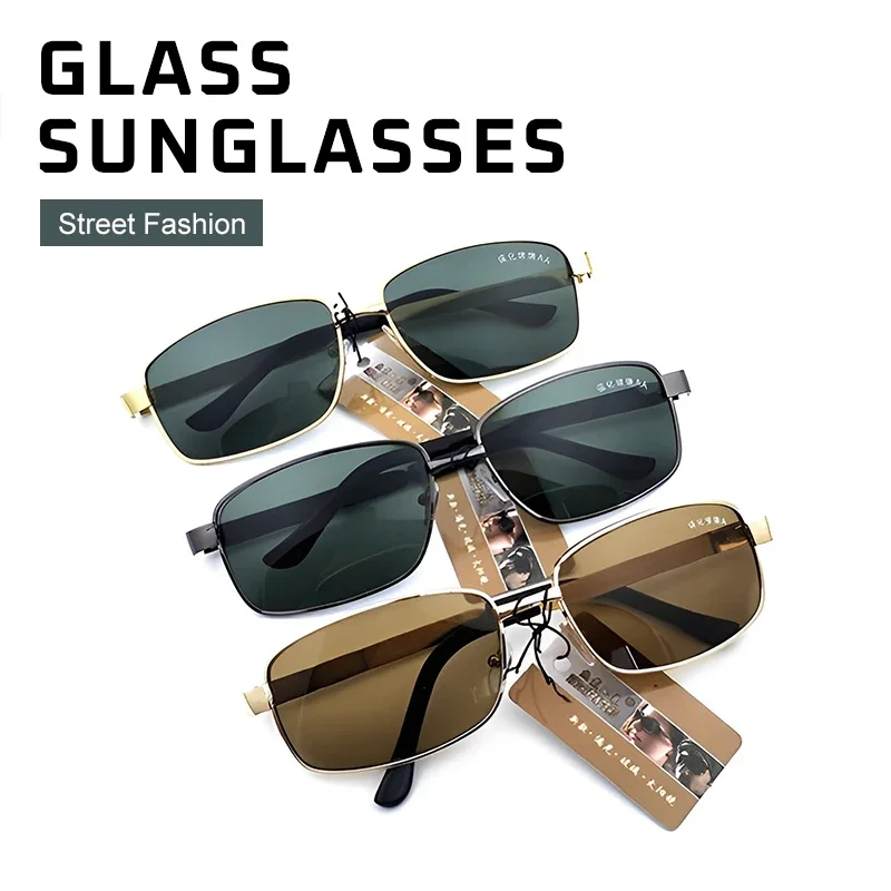 Herren-Sonnenbrille mit Glaslinsen, Metallrahmen, Street-Trend, personalisierte Sonnenbrille, transparente Gläser