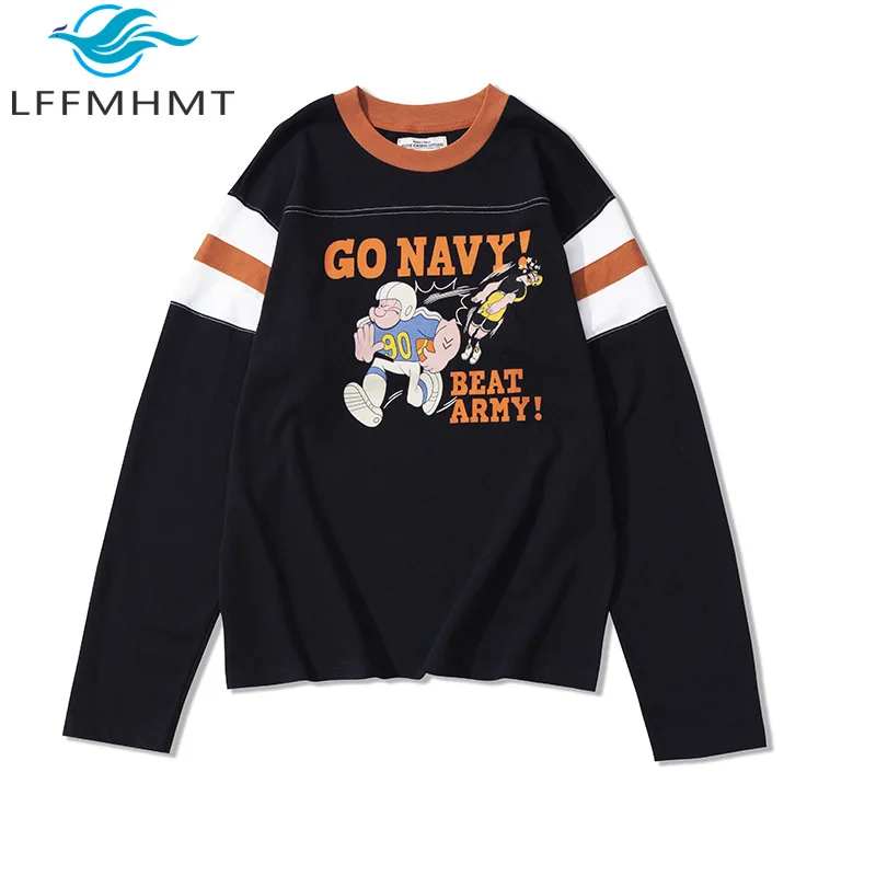 

Новое осеннее поступление, мужская футболка Amekaji с длинными рукавами в стиле бейсбола, элементы аниме с героями мультфильмов для повседневной носки