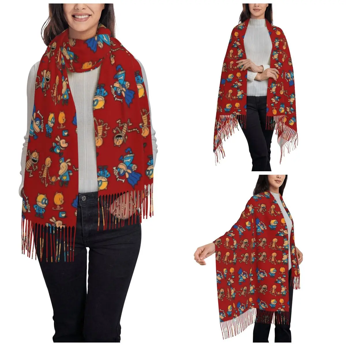 Womens Scarf with Tassel Dog Man, Petey, Lil Petey Combo Set Pack Backpack Large Soft Warm Shawl and Wrap Gifts Cashmere Scarf