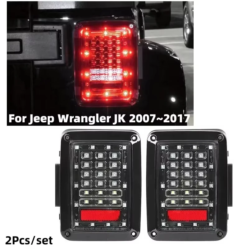 

EURS 2PCS Wrangler JK 2007-2017 Car LED Tail Light Daytime Running Light Brake Reverse Turn Signal Light Rear Tail Light Assembl