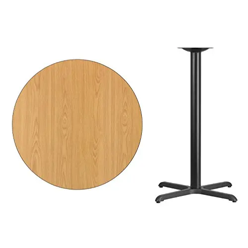 

36 Inch Round Natural Woodgrain Laminate Top Paired With 30x30 Inch Black Cross Base For Bar Height Use