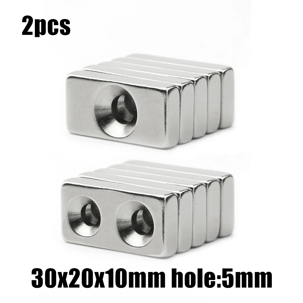 

Неодимовый магнит NdFeB N35, 2 шт., 30x20x10 мм, отверстие: 5 мм, блок с двумя отверстиями, 30x20x10-5 мм, сверхмощный постоянный магнит