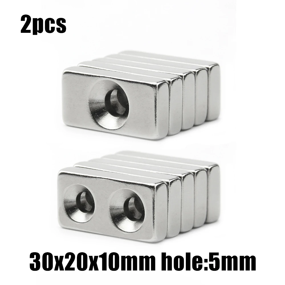 2pcs 30x20x10mm hole:5mm /double hole Block NdFeB Neodymium Magnet N35 30x20x10-5 mm Super Powerful Permanent Magnetic