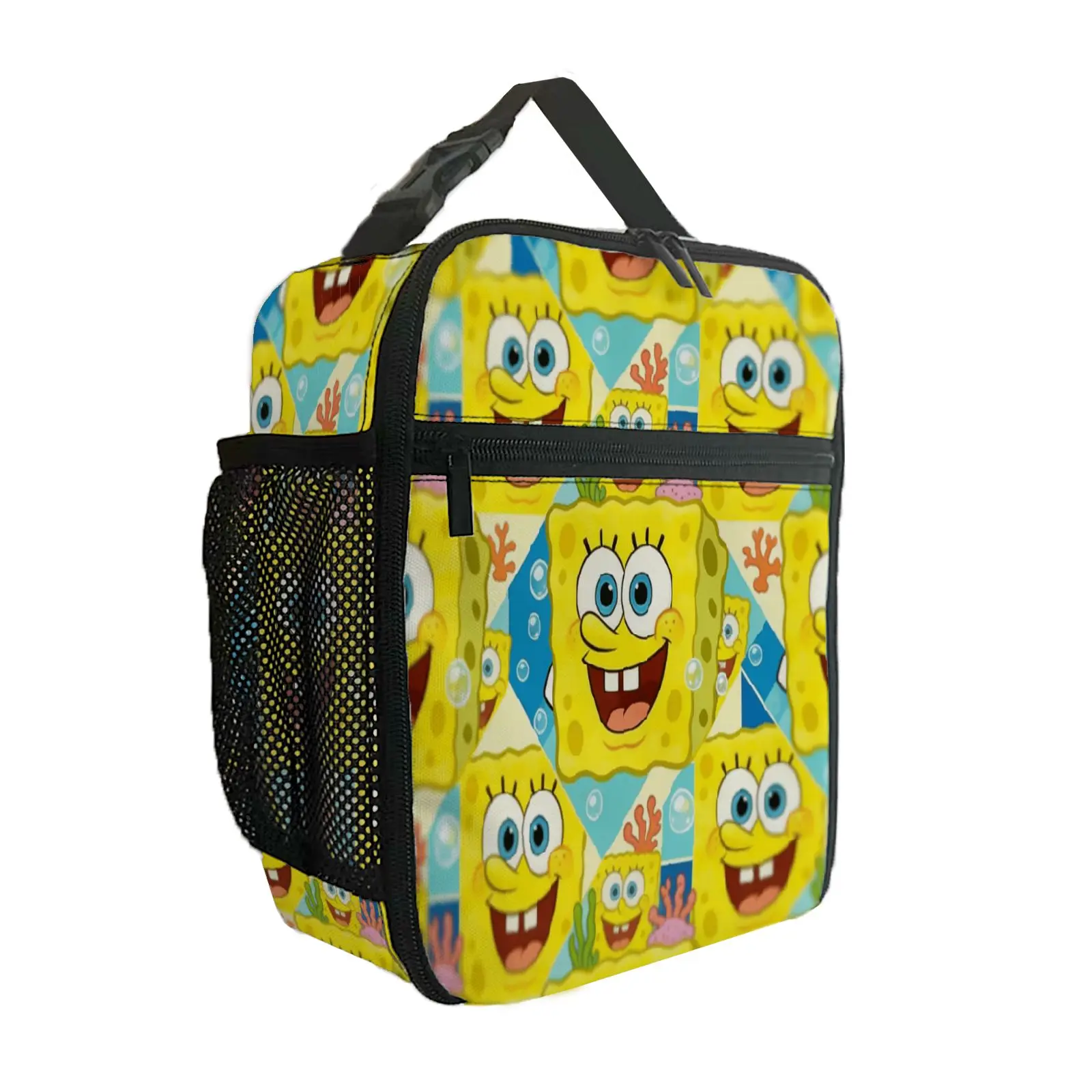 SpongeBob SquarePants All Over Print Insulated Lunch Bag, Reusable Lunch Tote with Handle, Portable Lunch Box for Teens