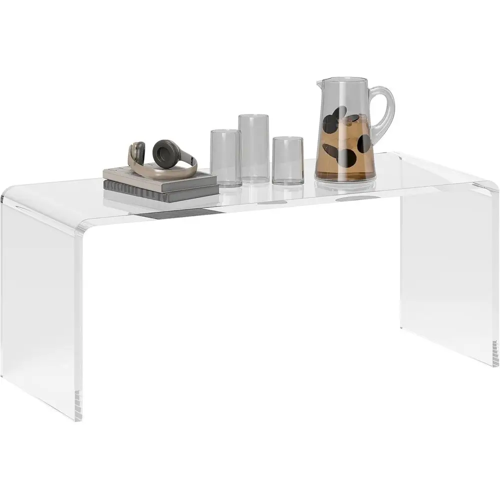 

0.6 Thick Acrylic Coffee Table, 39.25 Long Rectangle Waterfall Coffee Table, Clear