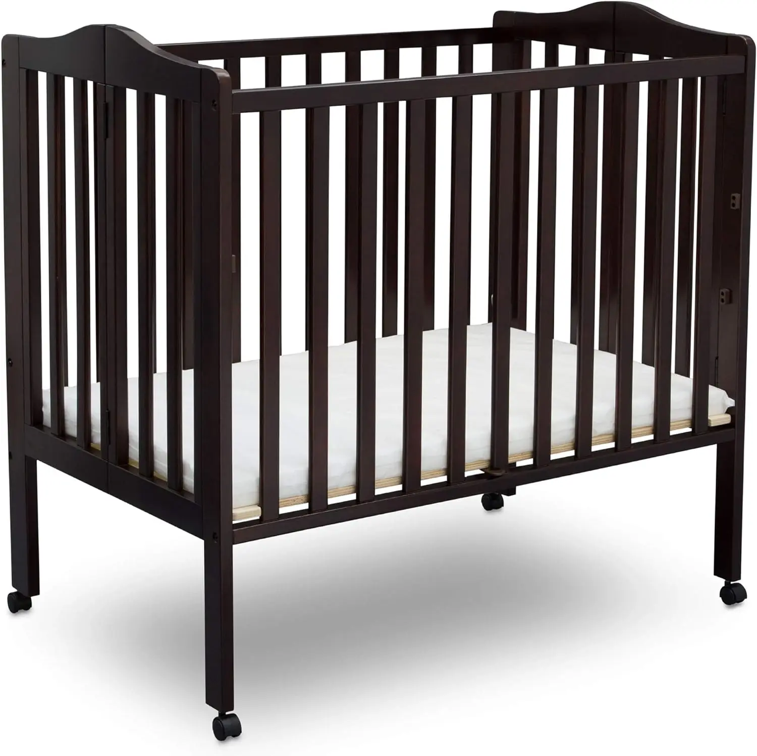 Delta Children Folding Portable Mini Baby Crib with 1.5-inch Mattress, Dark Chocolate