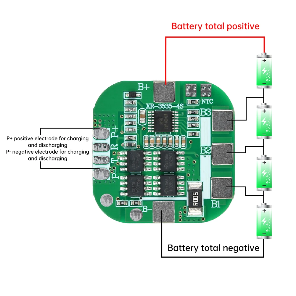 4S 14.8V Same Port 8A Lithium Battery Protection Board Overcharge Protection Short Circuit Protection for 18650 Lithium Battery