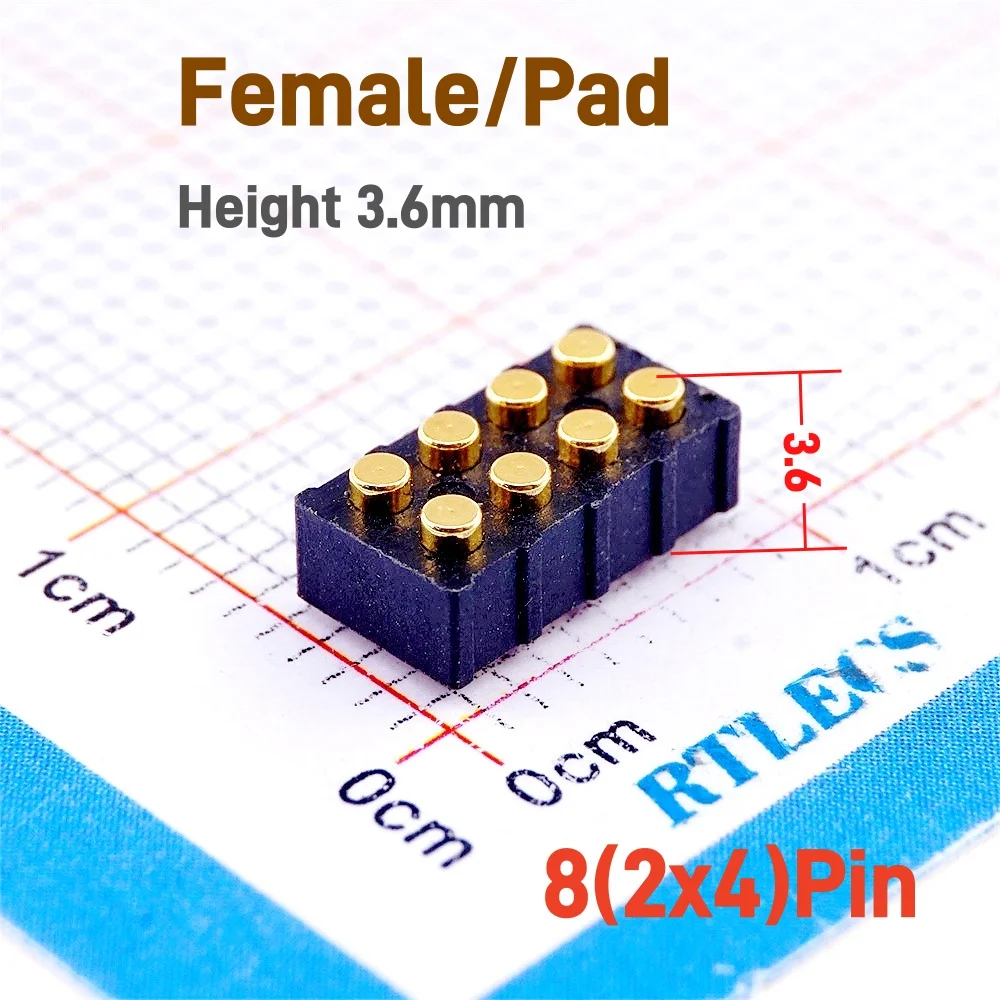 2/5 Stück federbelasteter Pogo-Pin-Stecker, männlich, 2,0 mm Rastermaß, 4, 6, 8, 10 Pin, 5, 6, 7, 8 mm Buchse, doppelte Reihen, Halterung, PCB, SMD, vergoldet – Detail 8
