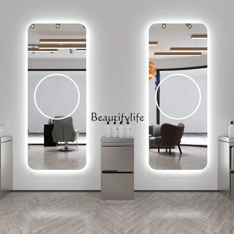 88.Barber Shop Mirror for Hair Salon Mirror Single-Sided Covered with Lights New Style