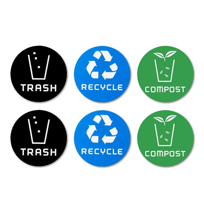 6pcs Diameter 10CM PVC Recycle Trash Bin Sticker Vinyl Stickers Decals For Label Bins Containers Garbage Cans Home Decor