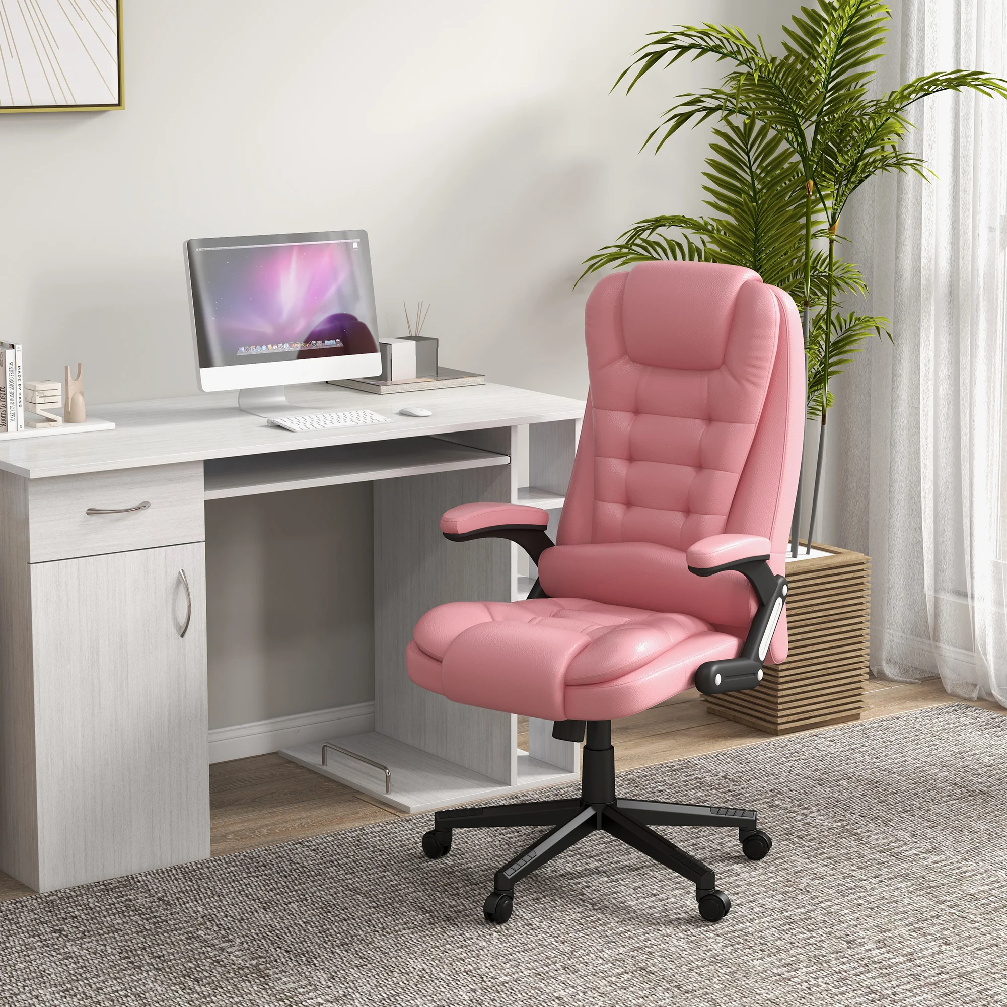 Massage Office Chair, Heated Reclining Computer Chair with 6 Vibration Points, Armrest and Remote, Pink