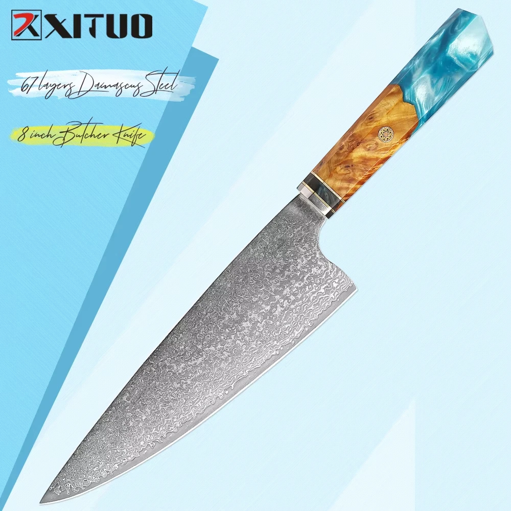 

Damascus Steel Meat Cleaver 8 Inch Kitchen Chef Knife Full Tang Butcher Knife,for Meat,Vegetables & Sushi with Ergonomic Handle