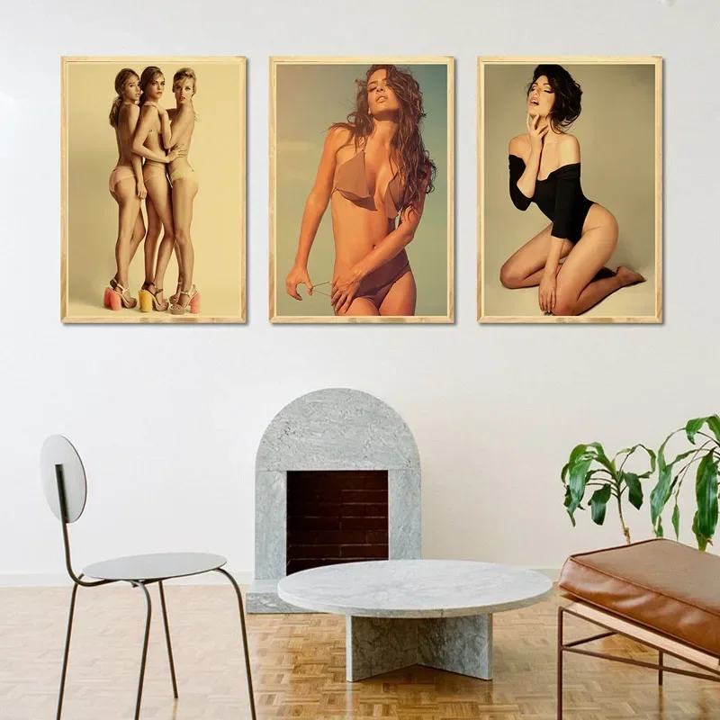 Hot Girl Posters Wall Stickers for Living Room Home Decoration Painting Kraft Paper Sexy Model Prints Bar Bedroom Decor Mural