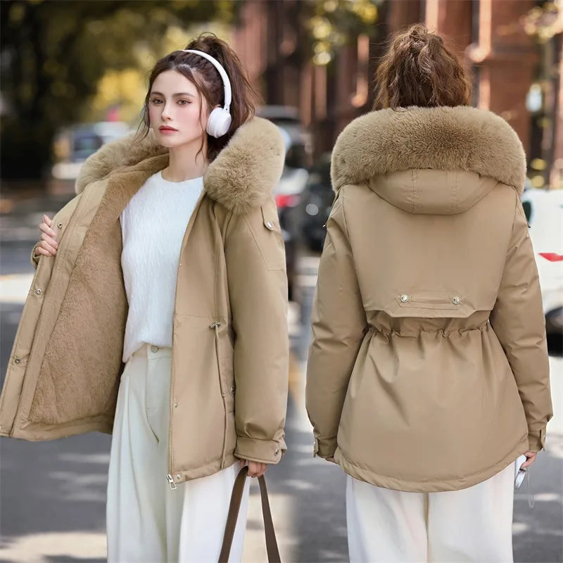 Winter Jacket 2026 New Women Parka Clothes Mid Length Coat Wool Liner Hooded Jacket Fur Collar Thick Warm Snow Wear Padded Parka