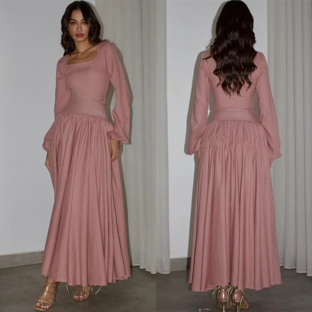 사용자 정의 럭셔리 저지 이브닝 드레스 섬세한 스퀘어 칼라 댄스 파티 드레스 기질 긴 소매 특별 행사 가운