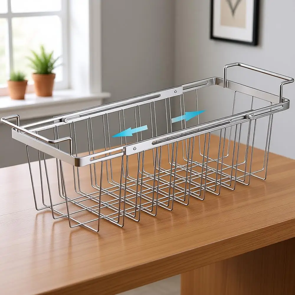 

Регулируемые расширяемые корзины для морозильной камеры, органайзеры для хранения из нержавеющей стали с ручками, 16.5-26.5