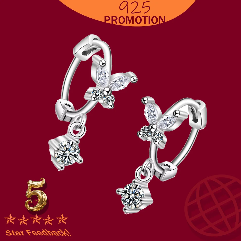 

Cubic Zirconial Love Heart Star Geometry Hoop Earrings Female Engagement Gift Party Stamp 925 Sterling Silver Accessories