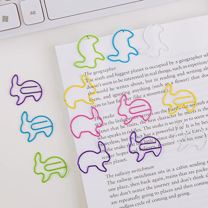Six-color mixed Rabbit Paper Clips Animal Paper Clip Pclip Metal Fun Color Pin Office Supplies Bookmark Clip Book Marker