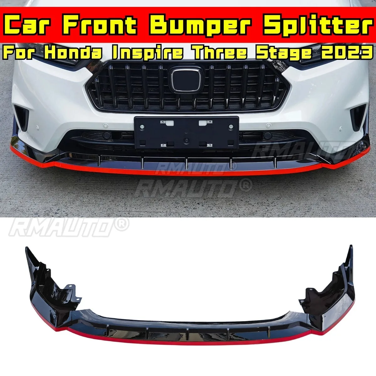 

Inspire Front Bumper Diffuser Glossy Black-Red Sport Style Bumper Spoiler Body Kit for Honda Inspire 2023 Car Accessories