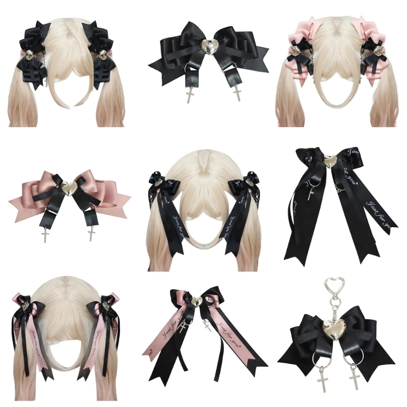 

Hair Clips Hairpin Y2K Heart Balletcore Headdress Bunches Accessories Gothic Ribbon Headdress