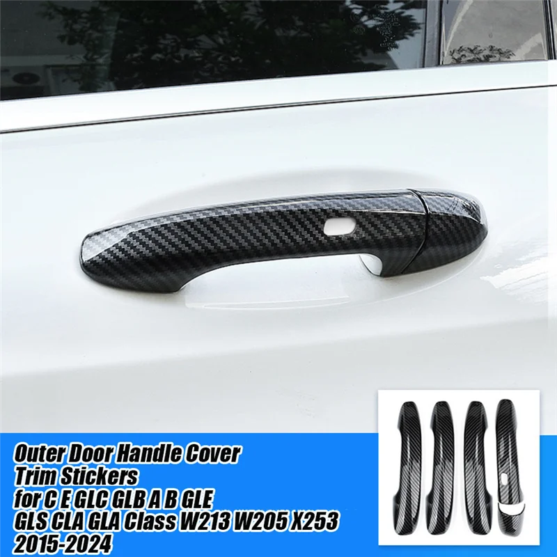 4Pcs Outer Door Handle Cover Trim Stickers For Mercedes Benz C E GLC GLB A B GLE GLS CLA GLA W213 W205 X253 2015-2024
