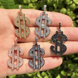 5 Pcs Dollar Sign Charms Cubic Zirconia Pav Pendant 18x27mm Jewelry Supplies for African American Black Woman Bracelets Necklace