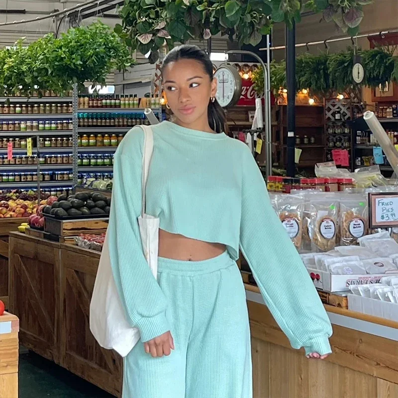 Summer Women's Cool casual sports suit new style Solid color round neck Woman clothing Casual pocket pants Two Piece Sets