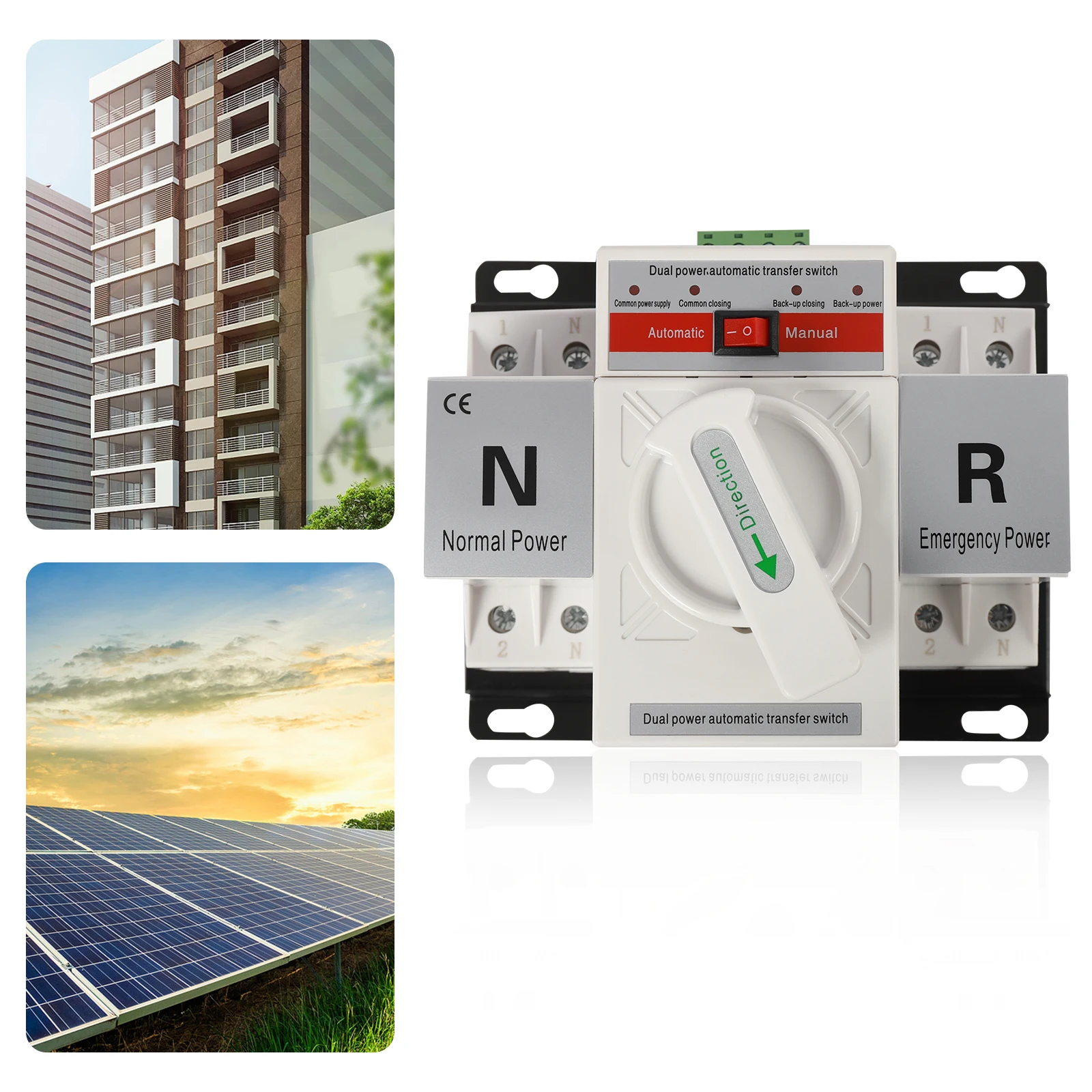 2P 63A Automatic Transfer Switch, 110V AC Dual Power Changeover Self Recovery Switch, Toggle Controller, 2-Pole Compact Design