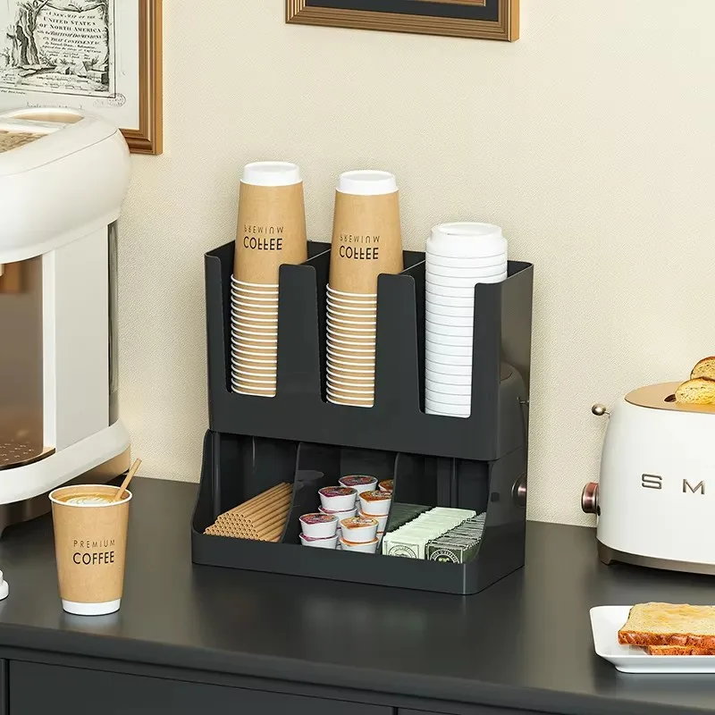 Multi-Compartment Coffee Organizer for Cups, Lids, and Condiments - Vertical Storage Rack for Home, Office, or Breakroom