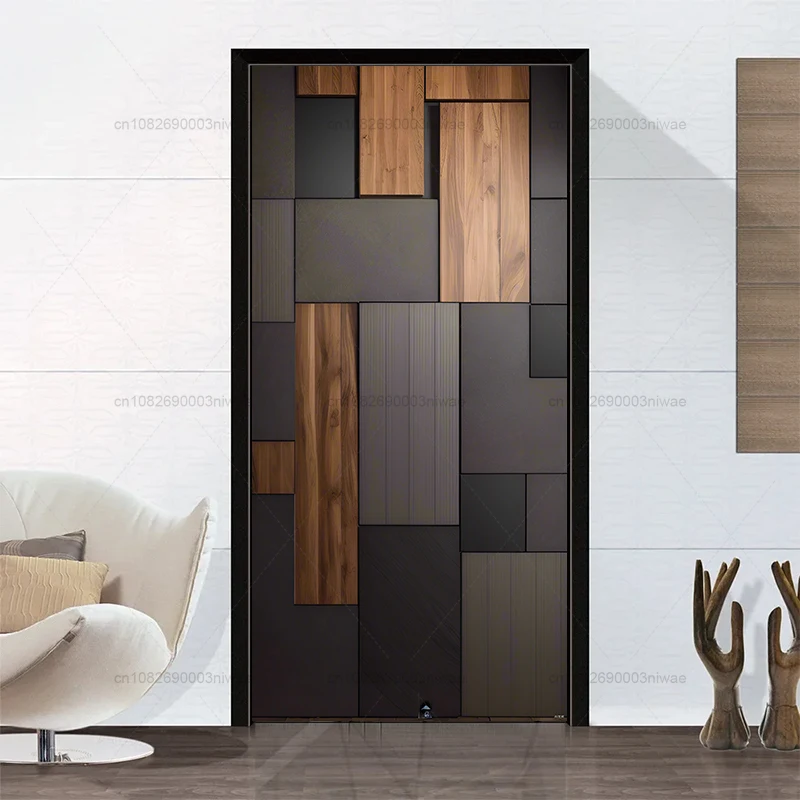 Wood Grain Pattern Door Sticker, Home Decoration Wallpaper, PVC Waterproof and Oil Resistant Sticker 3D