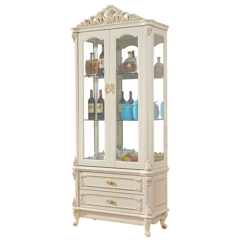 

European solid wood wine cabinet against the wall single and double doors storage decorative cabinet simple floor marble