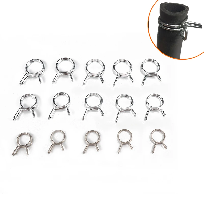 250pcs Metal Double Fuel Line Hose Spring Wire Clips Hose Clamp For 5-14mm Clips Water Pipe Air Tubing Fuel Line Hose Tube Kits