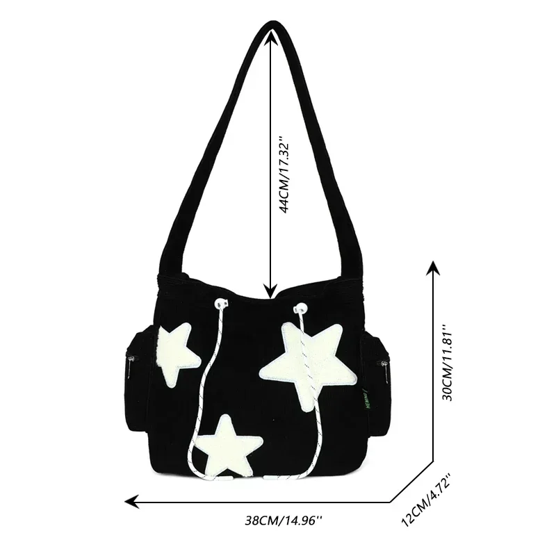 Dziewczęce śliczne torby na ramię z nadrukiem gwiazdy damskie japońskie modne codzienne torby Crossbody Y2k Streetwear torby z grubej bawełny dla studentów — zdjęcie 7