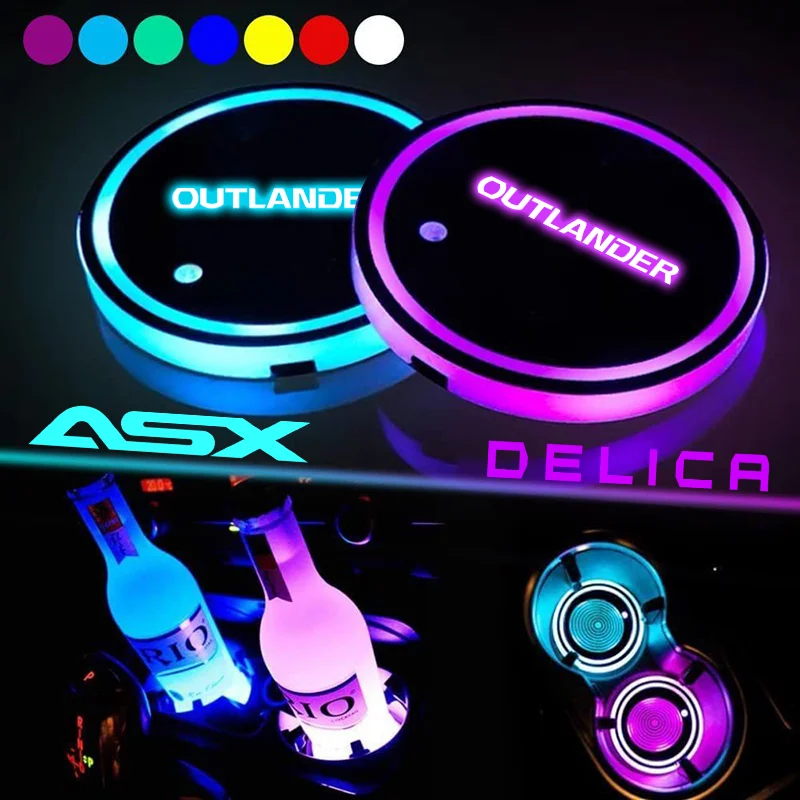 

LED Car Water Cup Mat For Mitsubishi Outlander ASX Colt L200 Delica Lancer Ralliart Pajero Auto Decorative Atmosphere Lights