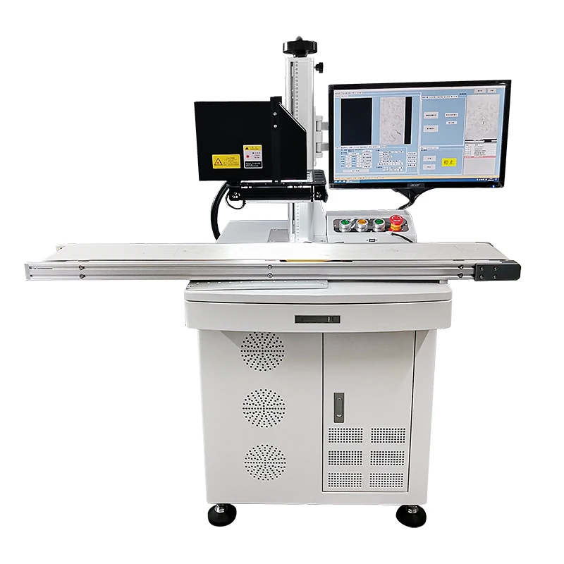 20w 30w ccd fiber visual positioning la ser marking machine with conveyor belt