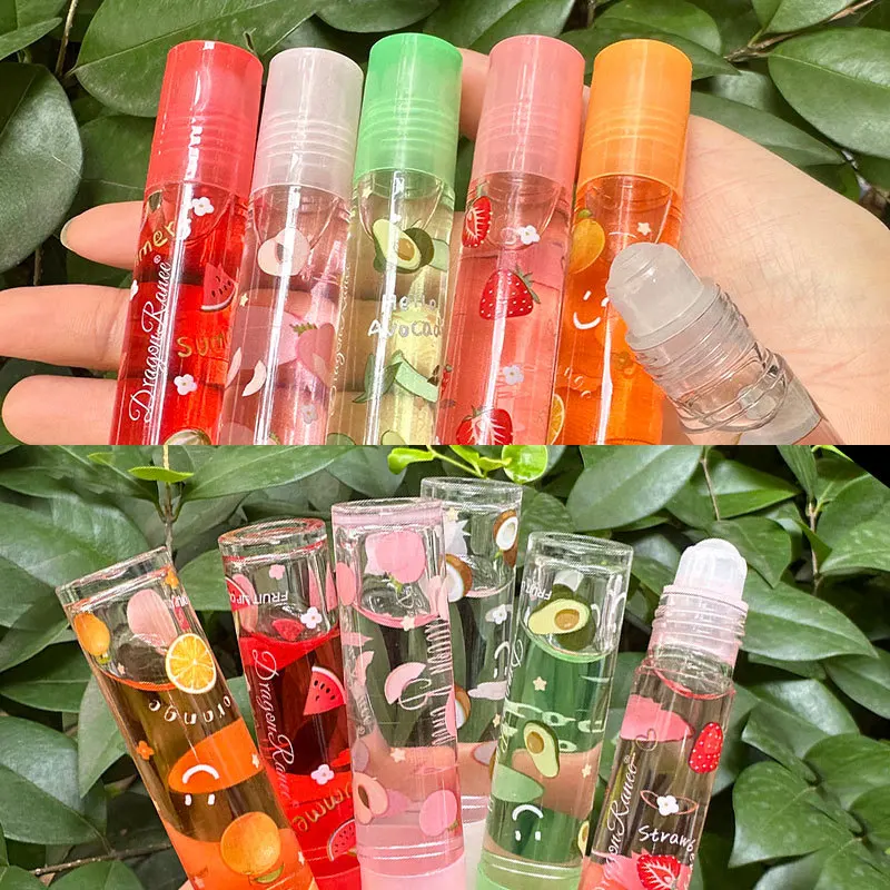 6 teile/los Roll-on-Frucht feuchtigkeit spendende klare Lippen öl Spiegel transparente Lippen prall lang anhaltende feuchtigkeit spendende Lip gloss Make-up Kosmetik