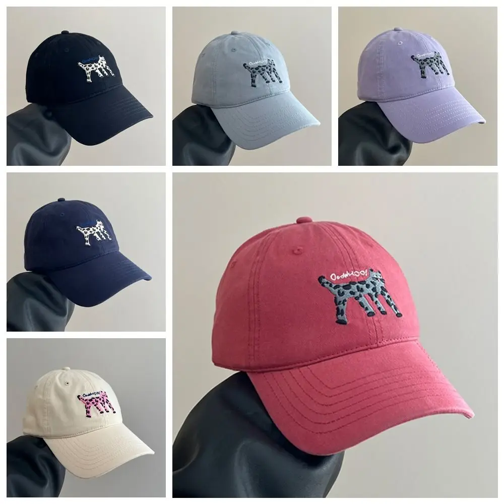 Simple Embroidered Embroidery Baseball Cap Retro Peaked Cap Letter Baseball Hat Spotted Cat Cotton Sun Hat Girl