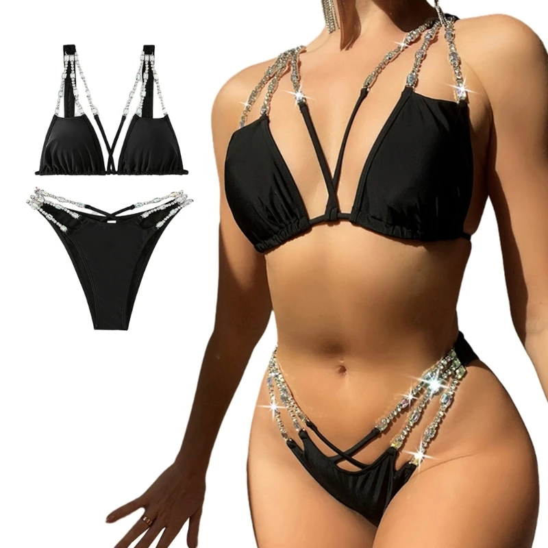 

2024 New Womens Sexy Halter String Bikinis Sets Strappy Swimsuits High Cut Thong Knotting Swimwear Low Waist Lacing Bikinis Suit