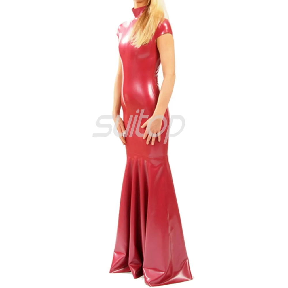 

Latex Rubber mermaid Dress sexy dresses longuette redcolor eveningwear evening clothes trumpet evening party