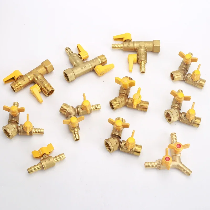 1/2" Brass Gas Three-Way Valve Natural Gas Hose Pagoda Head Intubation Gas Connector Liquefied Gas Three-Way Ball Valve