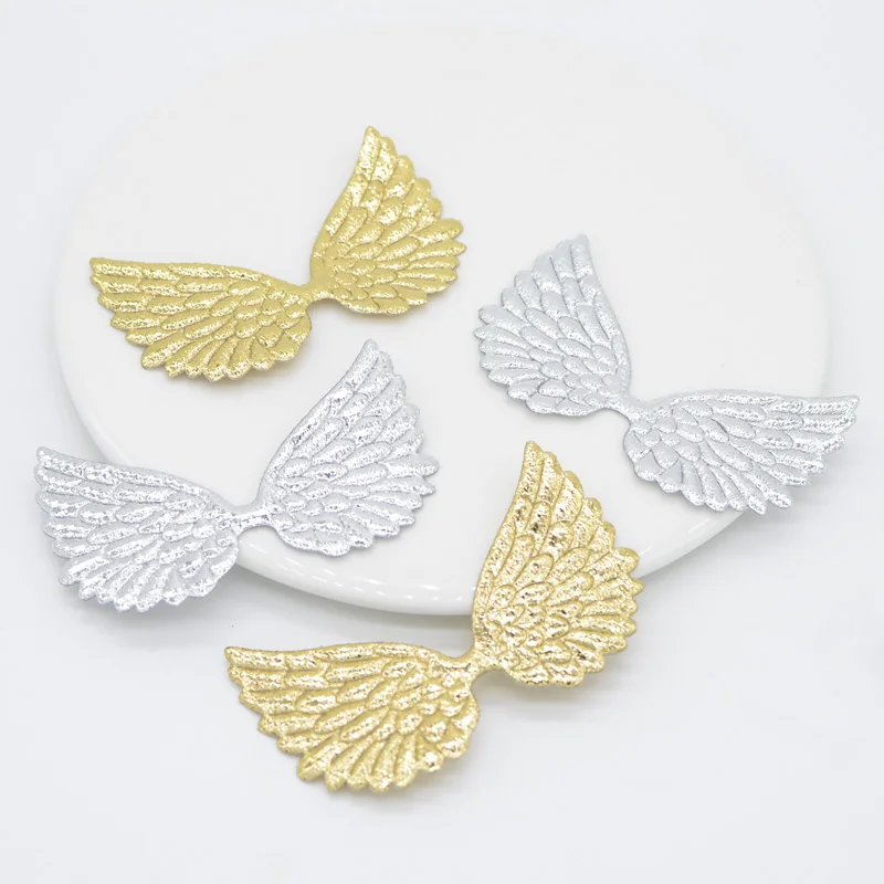 40Pcs Two Side Wing Patches Shiny Angel Wing Head Bow Padded Applique Cake Topper Crafts Scrapbooking Girls Hair Accessories