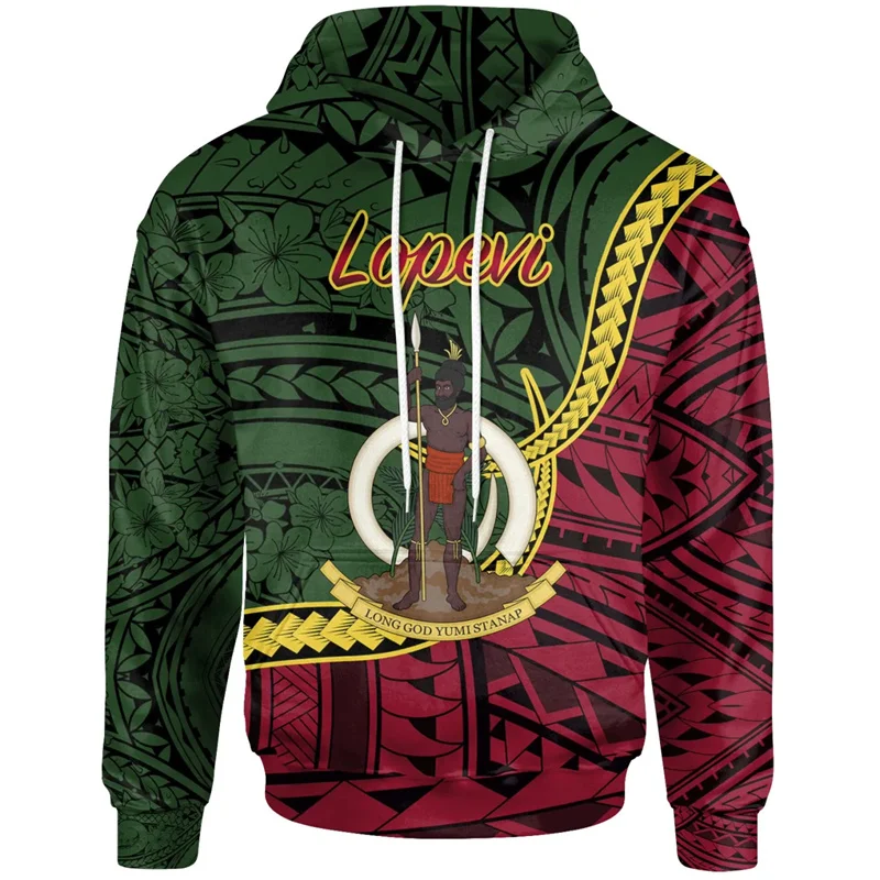 3D Epi Seal Of Vanuatu Polynesian Patterns Print Hoodies For Men Vanuatu Coat Of Arms Graphic Hooded Hoody Tops Clothes Pullover