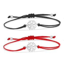 Stainless Steel Delicate Polishing Hexagonal Snowflake Charm Bracelet Women Good Quality Red Cord Handmade Friendship Jewelry