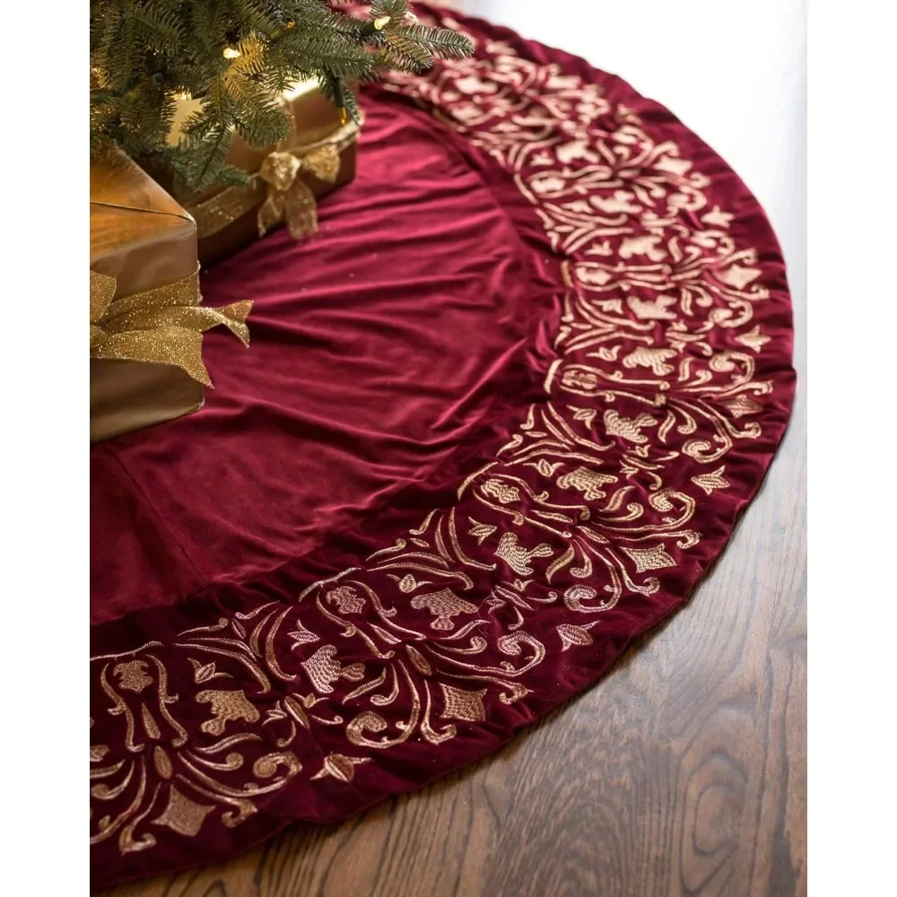 Luxe Embroidered Velvet Tree Skirt, 72 inches, Wine