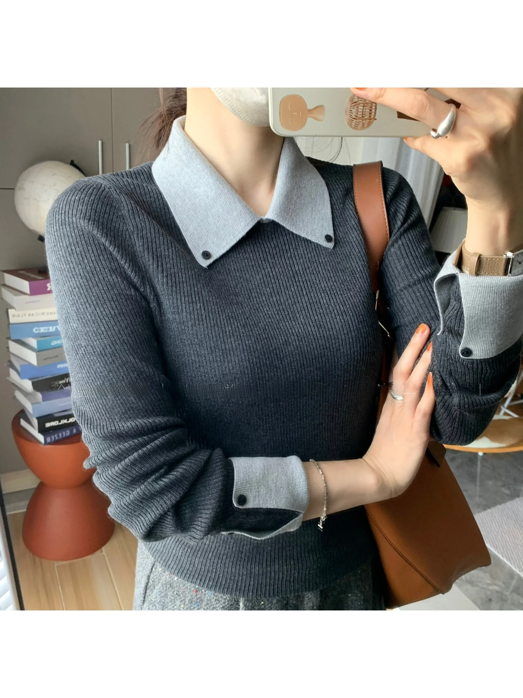 

Miss White Belladonna Autumn Soft Color Blo Ne Long Sve Knitted irt Women Slim Fit Base irt 965 French Sle ...