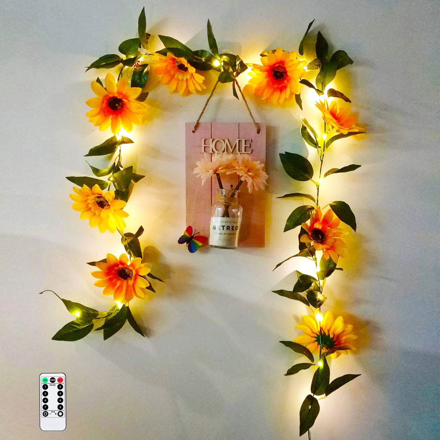 Christmas Sunflower Garland String Lights 5M 50LED Warm Fairy Light Remote Battery Garland for Home Bedroom Wedding Party Decor