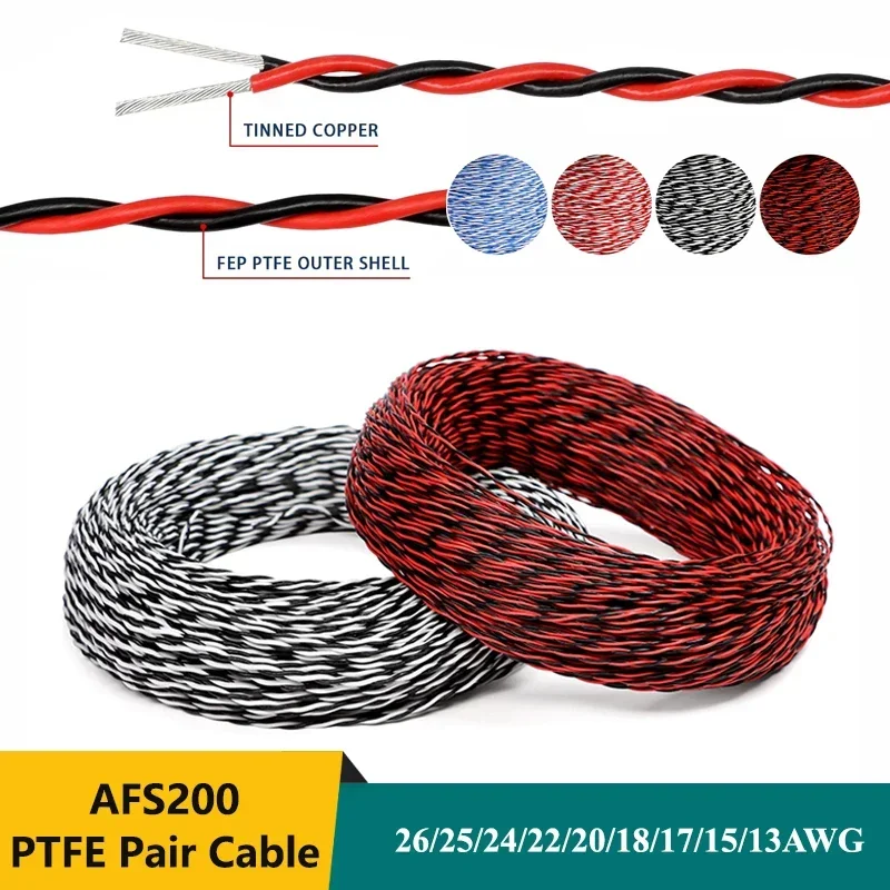 1~10m PTFE Wire AFS200 Twisted Pair Cable 26/25/24/22/20/18/17/15/13AWG 2pin FEP Tinned Copper High Temperature Electronic Cable